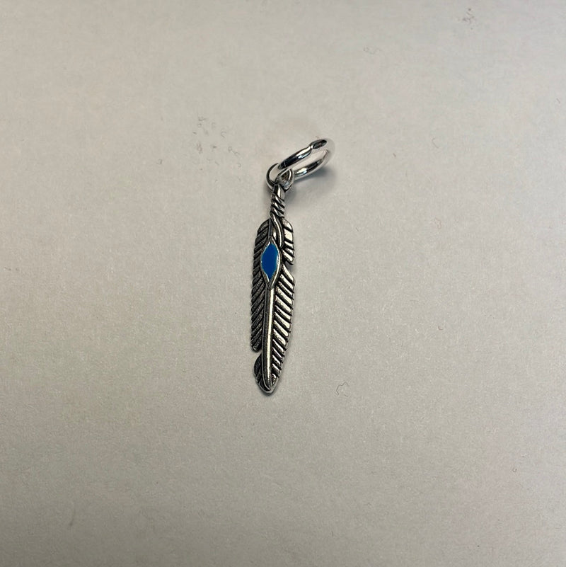 Silver Feather with colored stone Charm