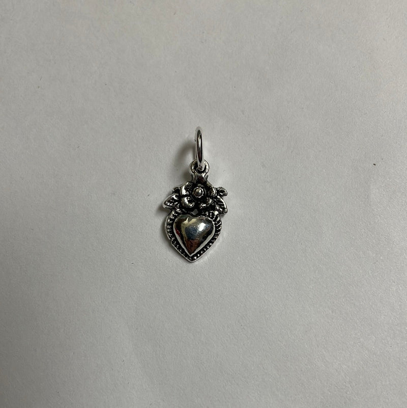 Silver Heart with flower charm